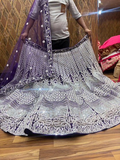 Attractive purple mirror work Lehenga