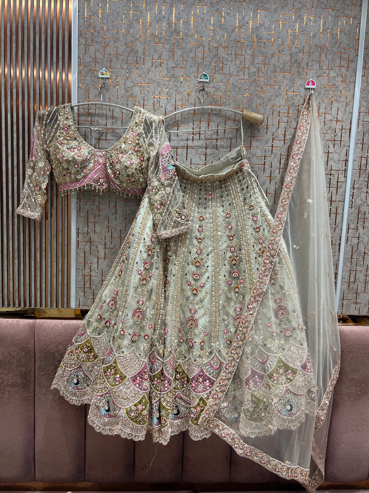 Peach Crop top Lehenga