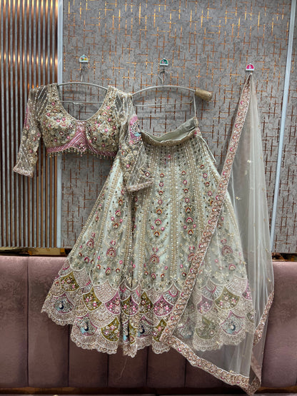 Peach Crop top Lehenga