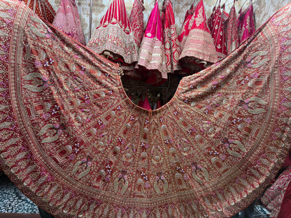 Orange Pink Peacock Bridal Lehenga