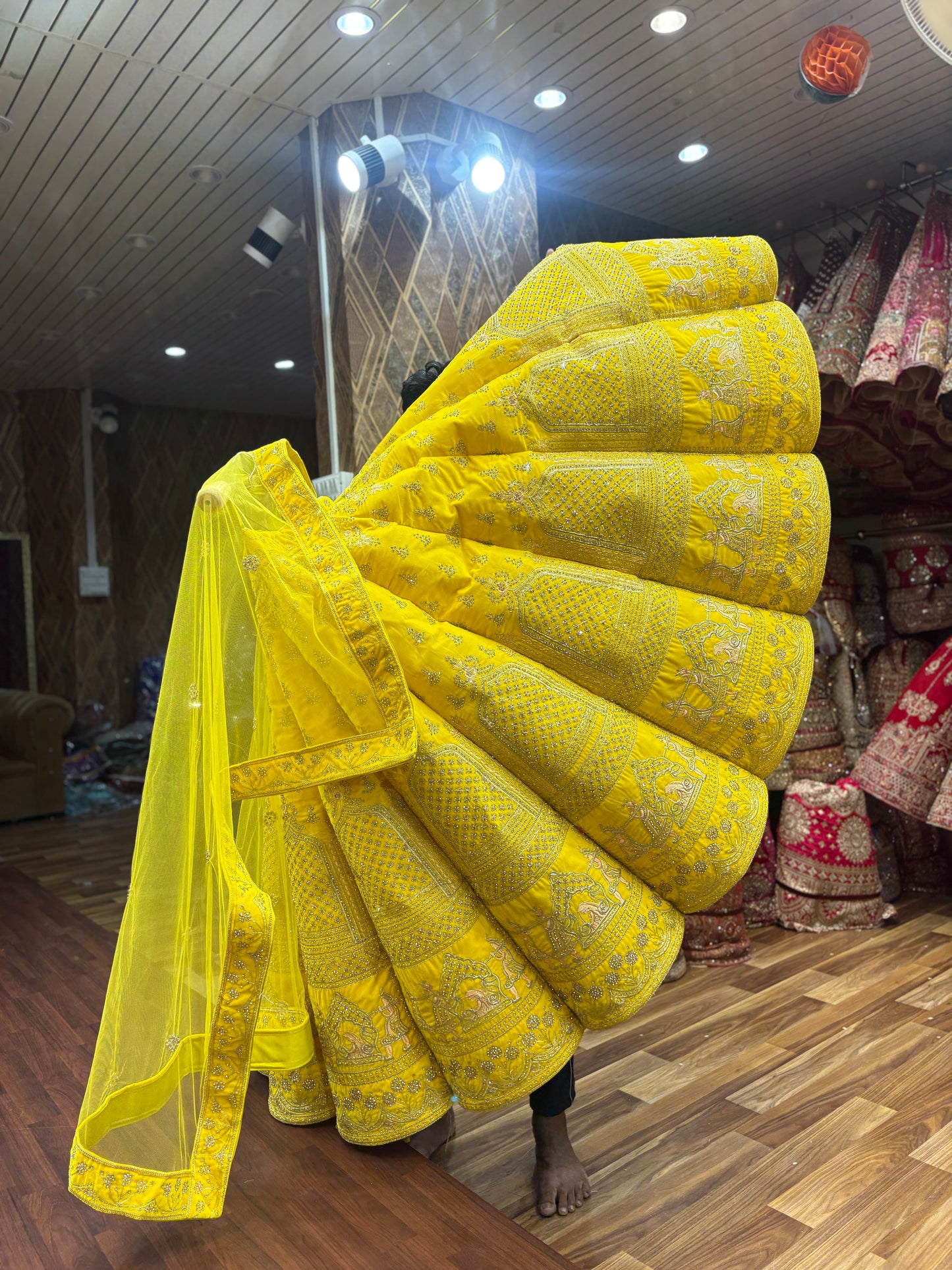 Astonishing yellow haldi mehendi ball bridal Lehenga