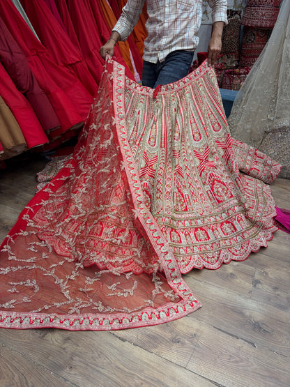 Red Pink Bridal handwork Lehenga