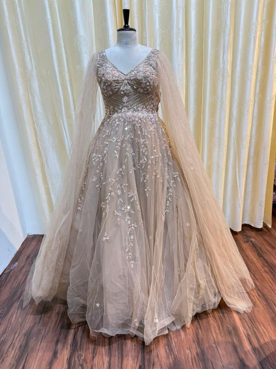 Baby pink brown mint green golden gown Lehenga