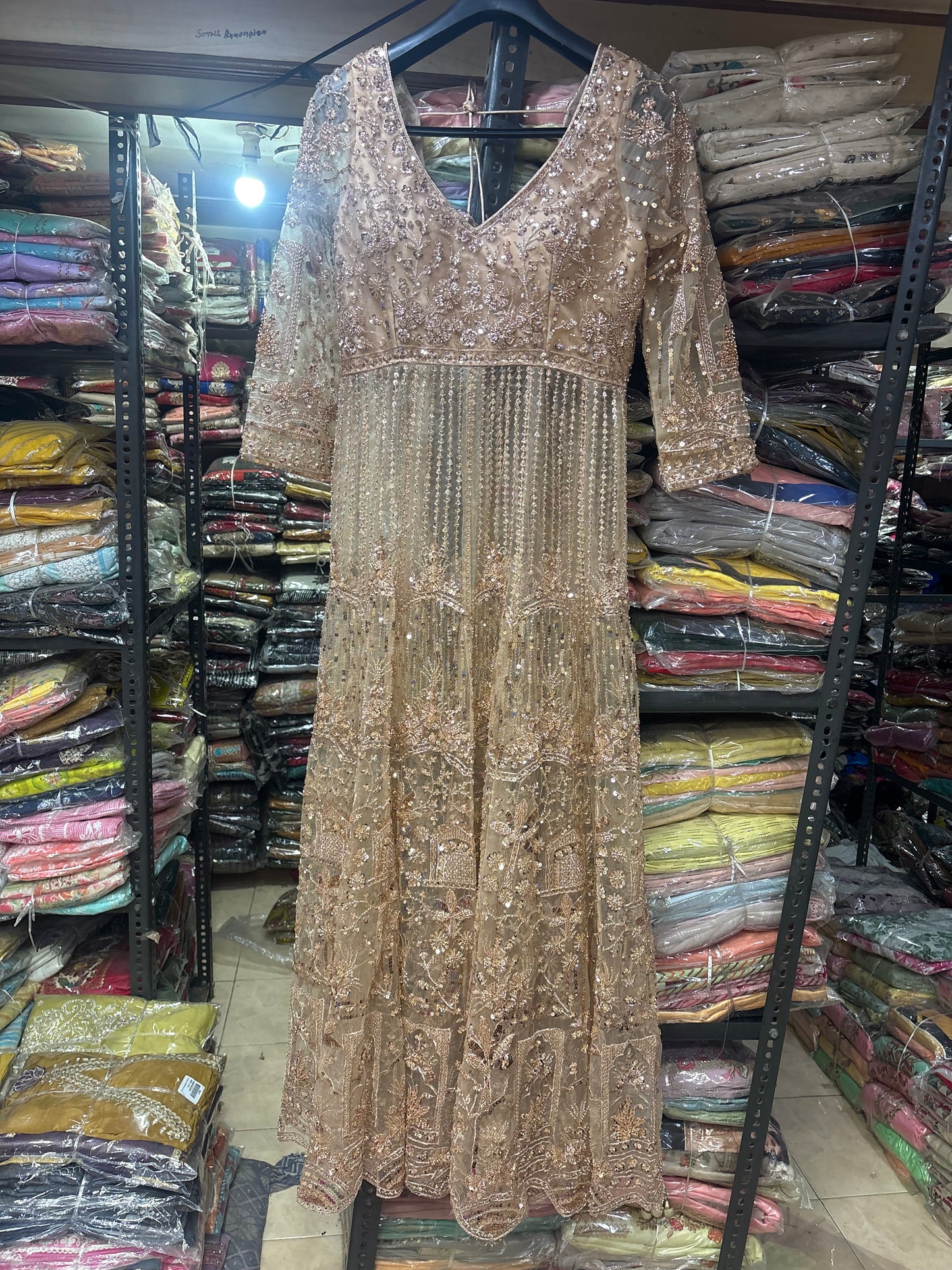 Awesome Golden peplum long Dress Farshi Gaharara Dress Special