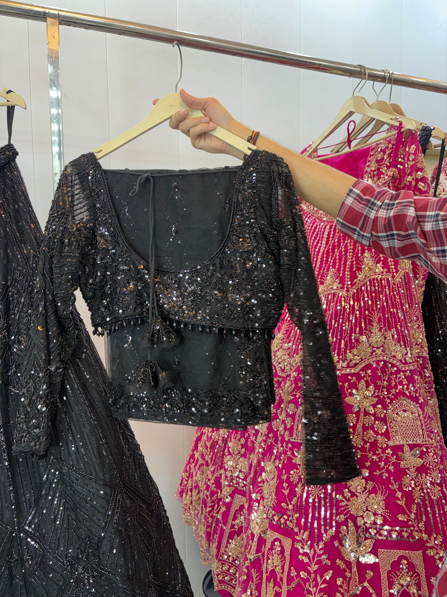 Designer Black Sequins Crop top Lehenga