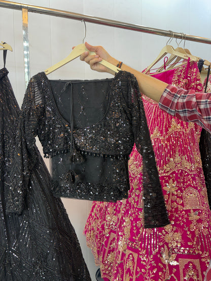 Designer Black Sequins Crop top Lehenga