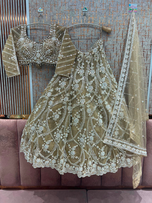 Brown Peach Crop Top Lehenga