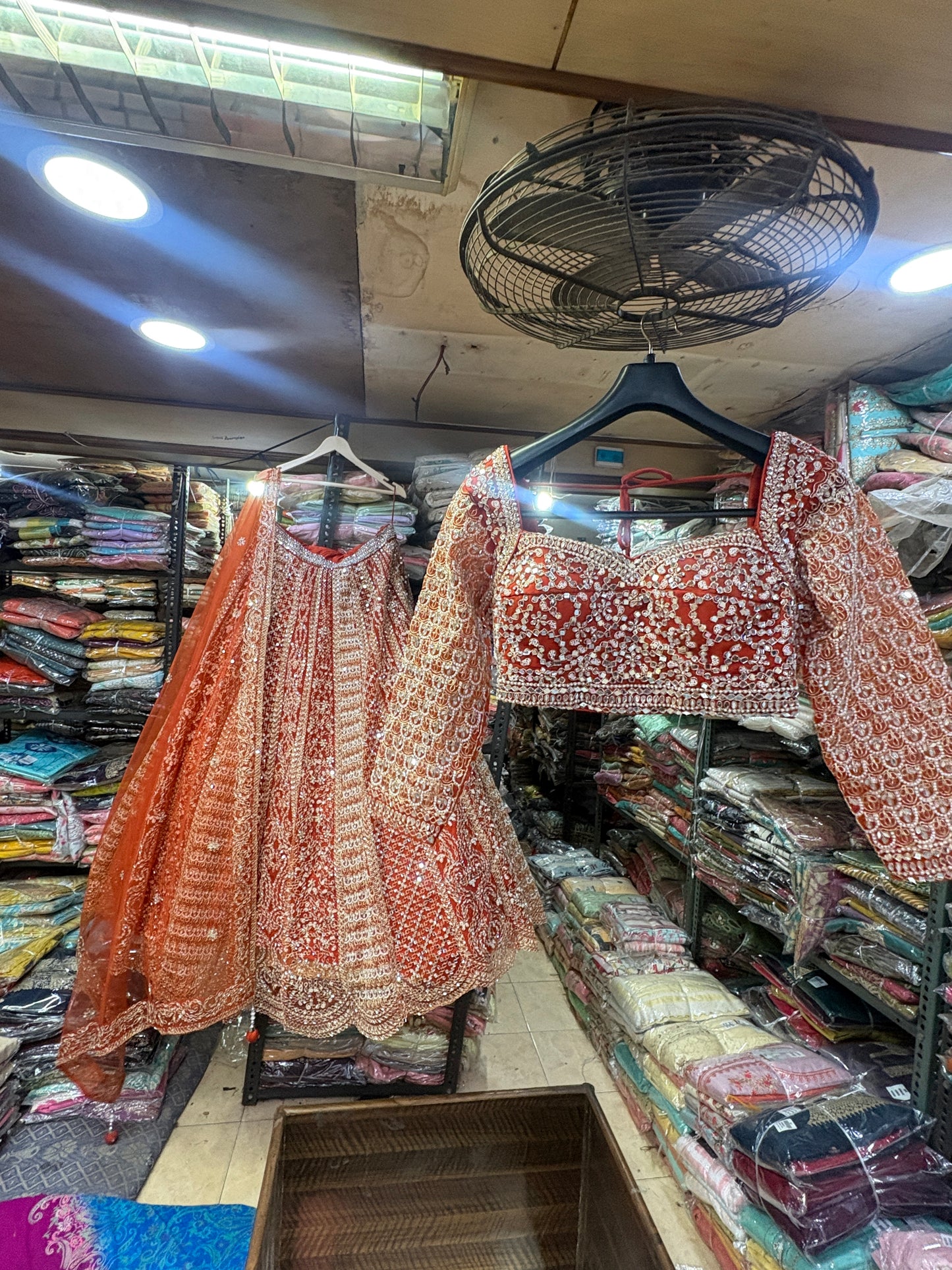 Astonishing Orange Ready to wear Mirror work Crop Top Lehenga