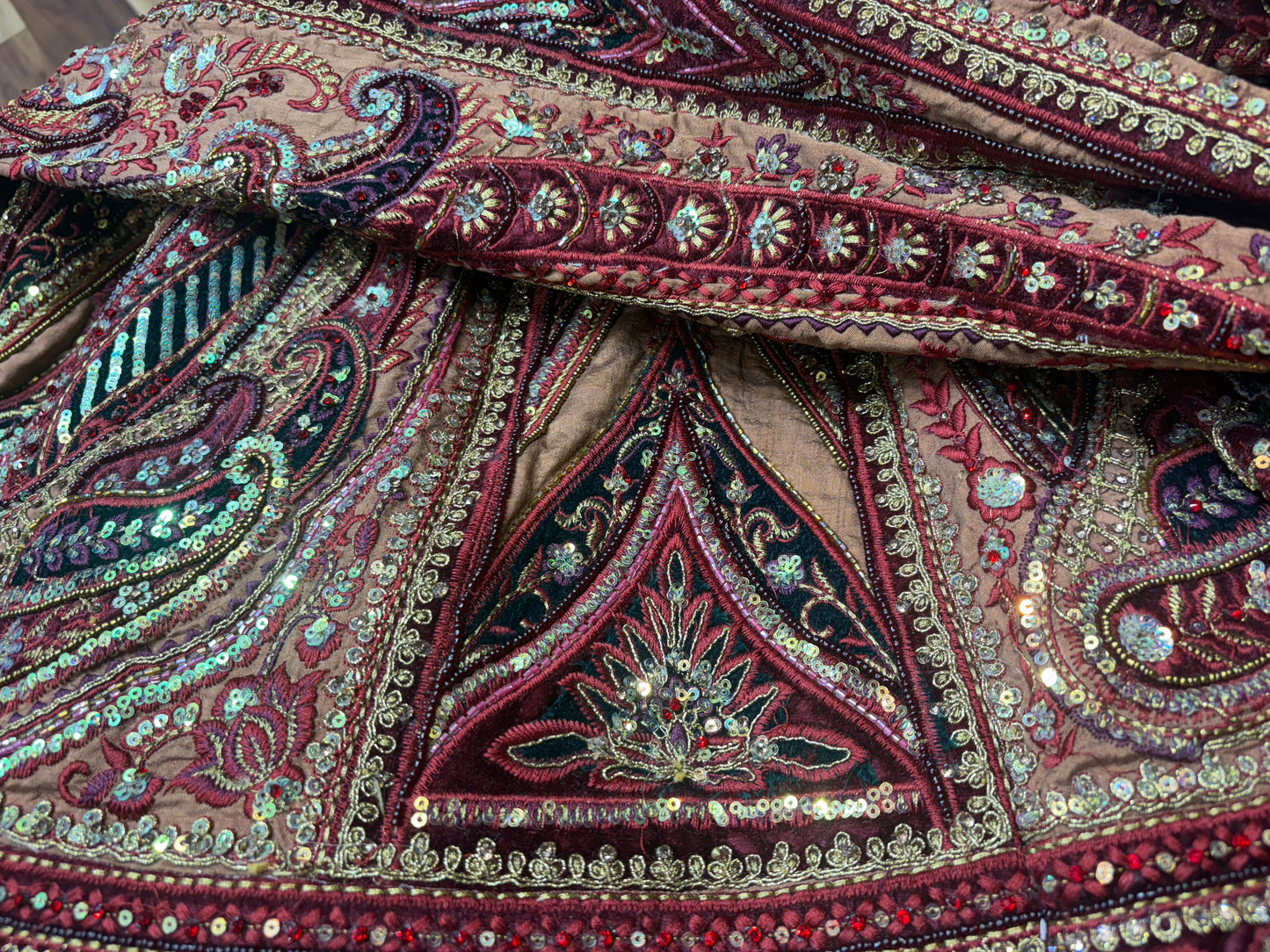 Designer maroon double duptta multi Kali Bridal Lehenga