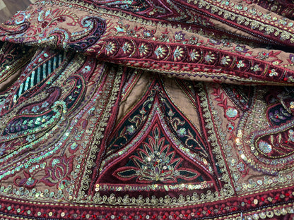 Designer maroon double duptta multi Kali Bridal Lehenga