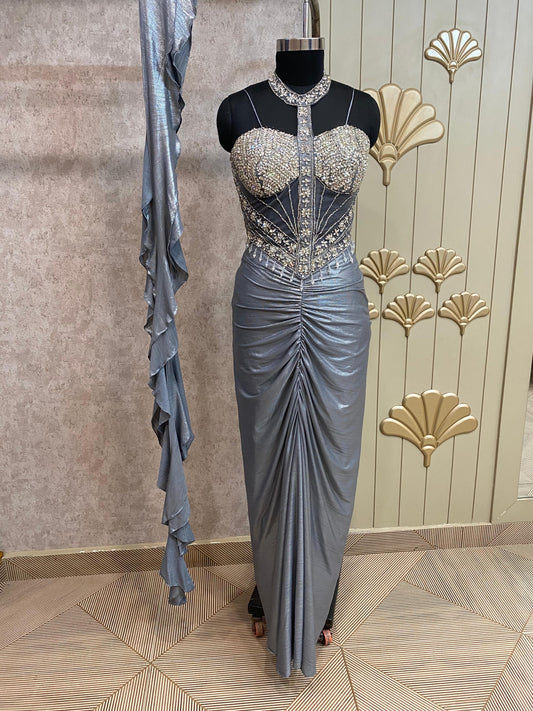 Blue Designer Ready To Wear Drape Saree