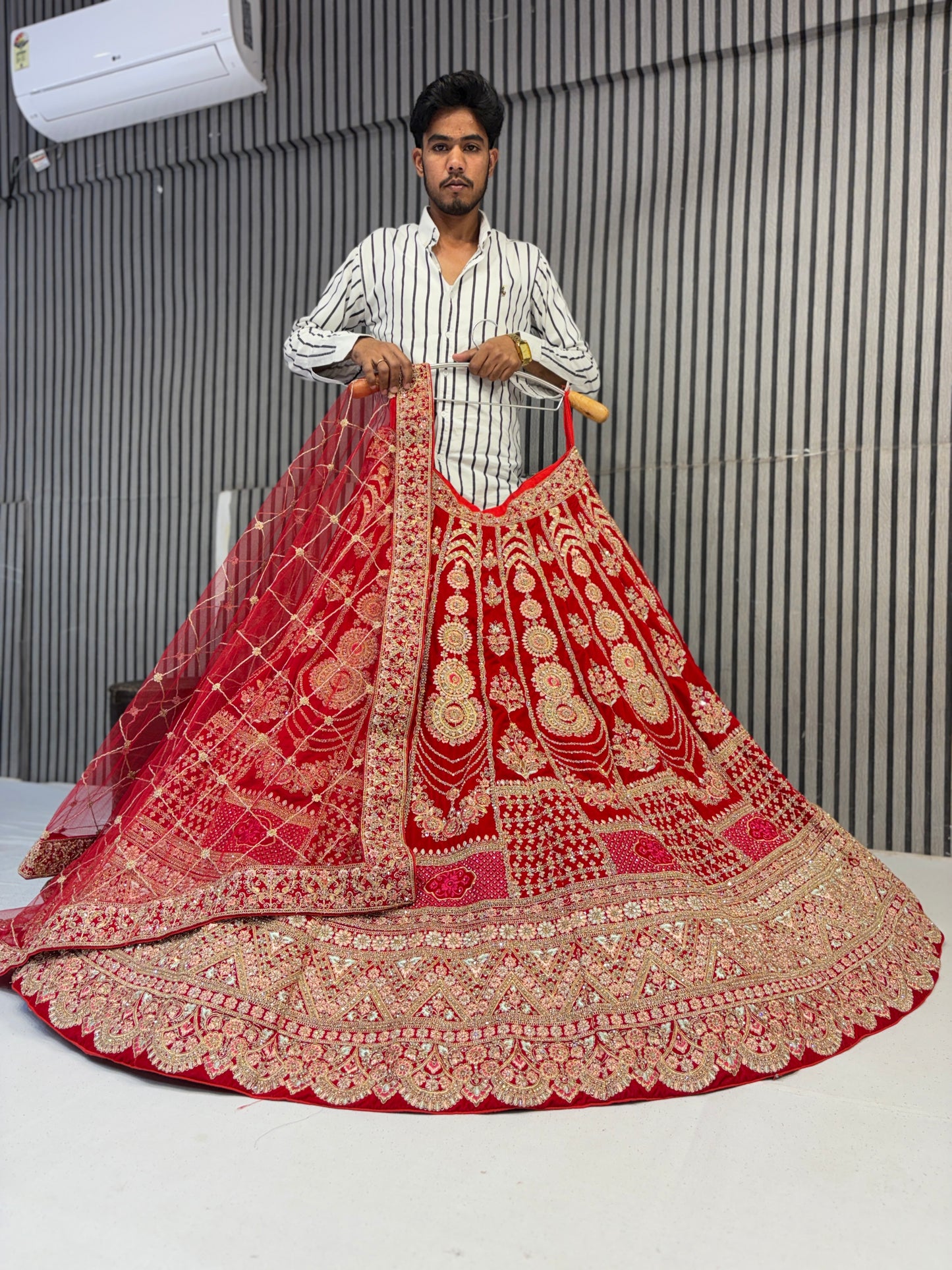 Designer red handwork bridal Lehenga