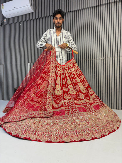 Designer red handwork bridal Lehenga