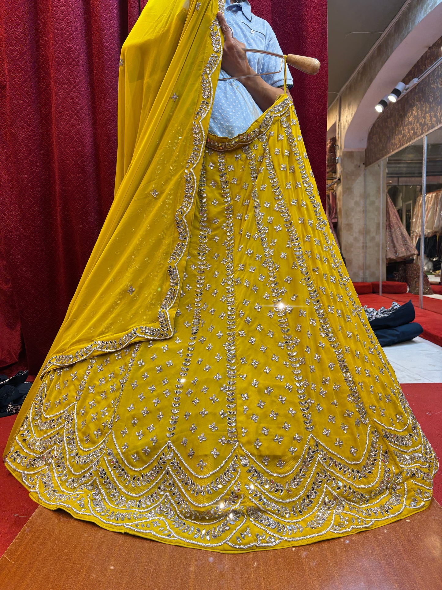 Pretty yellow haldi mehendi handwork Lehenga