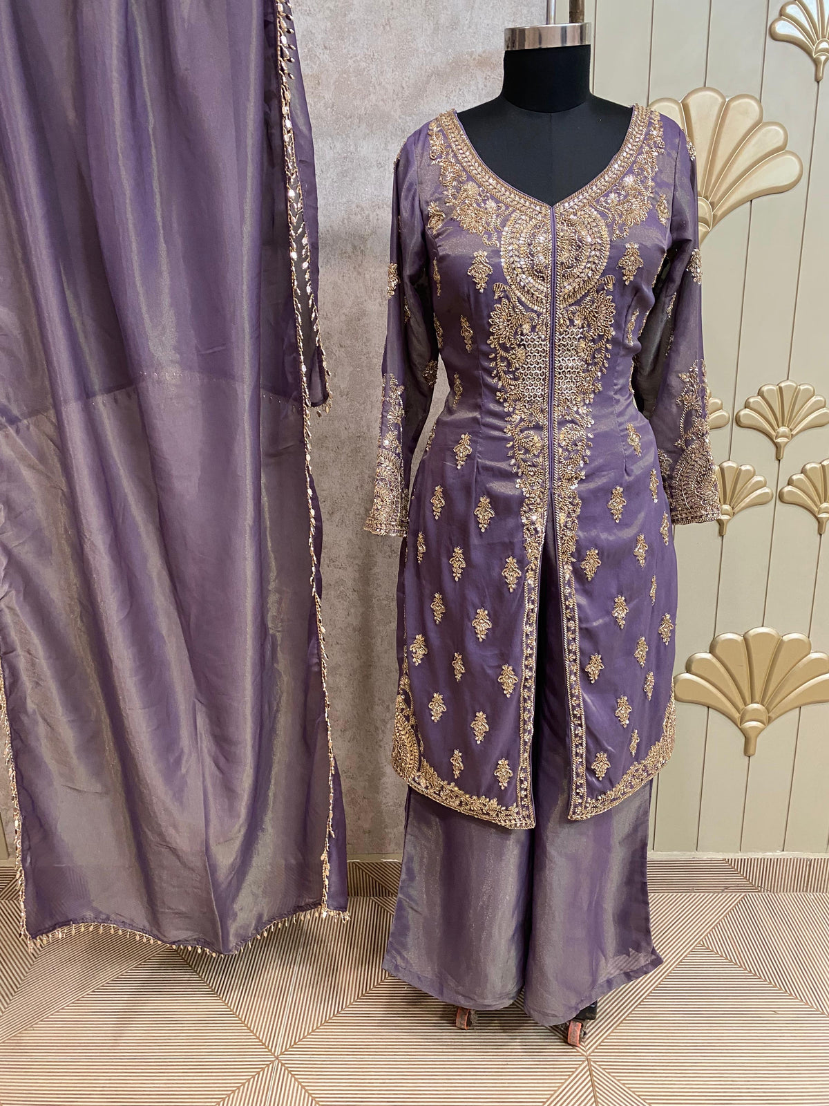 Purple Long Sharara Suit Dress Material