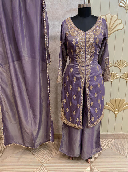 Purple Long Sharara Suit Dress Material