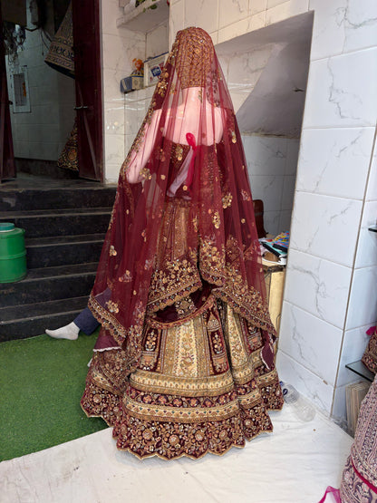 Maroon Golden Designer Bridal Lehenga