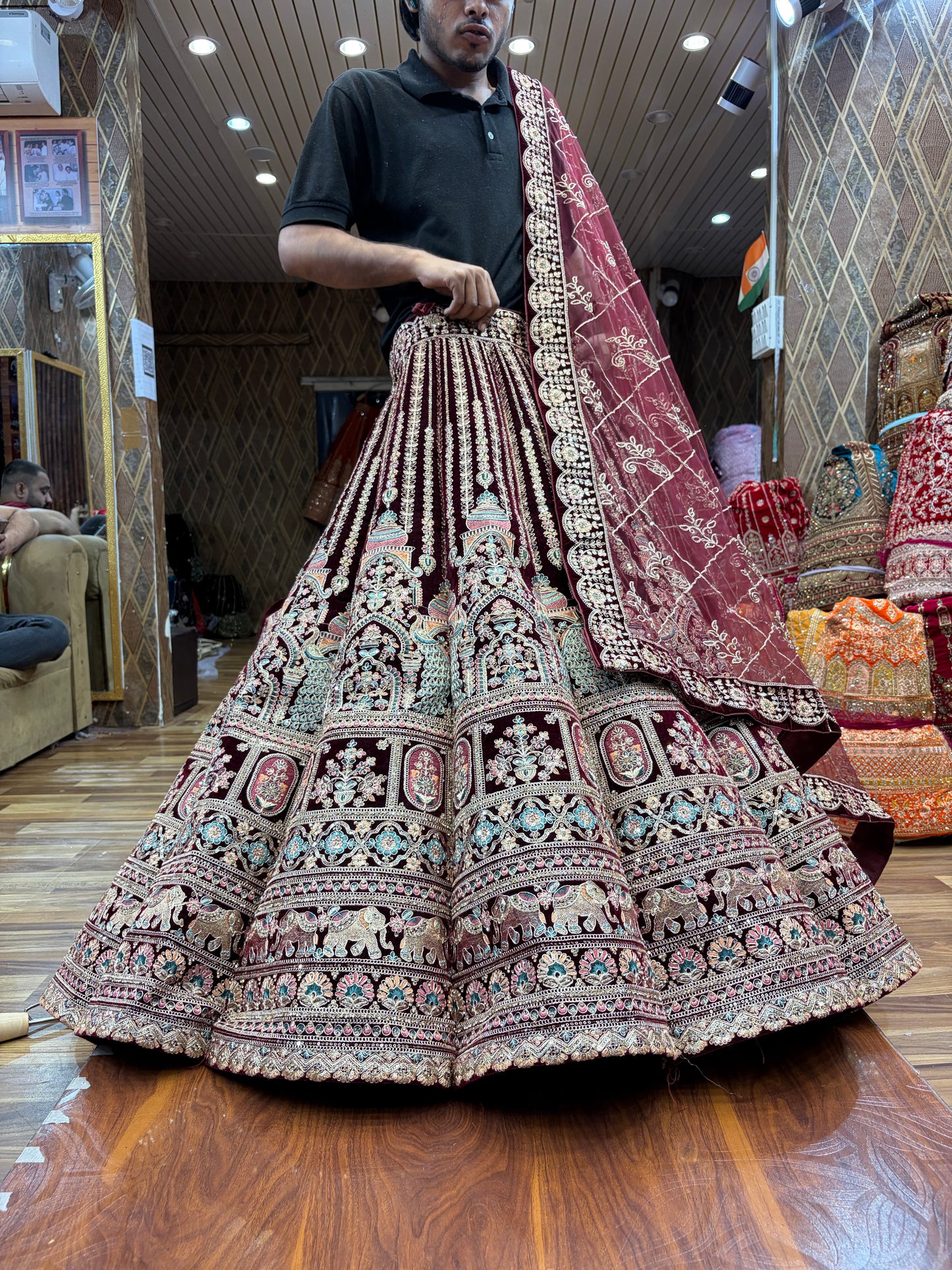 Peacock maroon Ball Bridal Lehenga