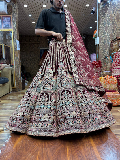 Peacock maroon Ball Bridal Lehenga