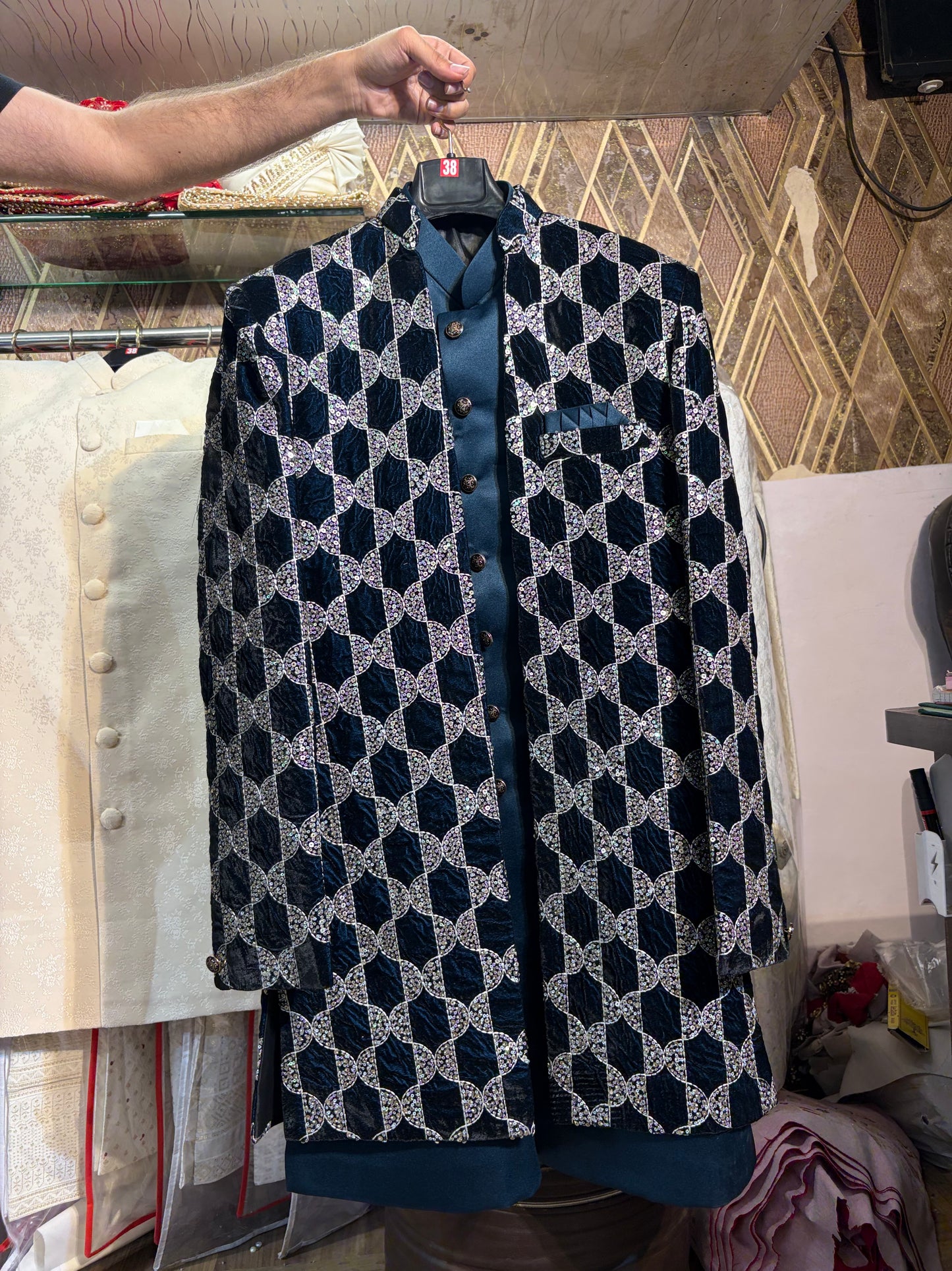 Navy Blue Jodhpuri indo western blazer kurta Sherwani