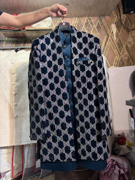 Navy Blue Jodhpuri indo western blazer kurta Sherwani