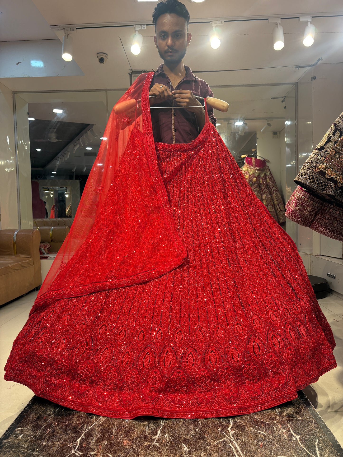 Awesome red on red monotone Lehenga
