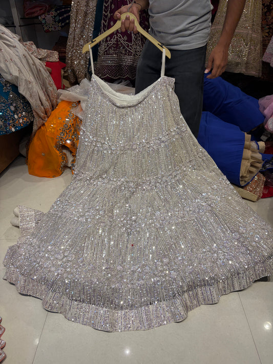 Silver White Zig Zag Handwork Lehenga