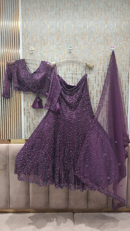 Purple Fish Cut Crop Top Lehenga