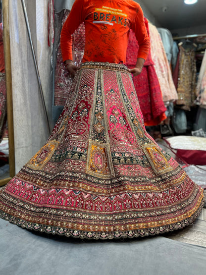 Astonishing pink golden double dupatta bridal Lehenga