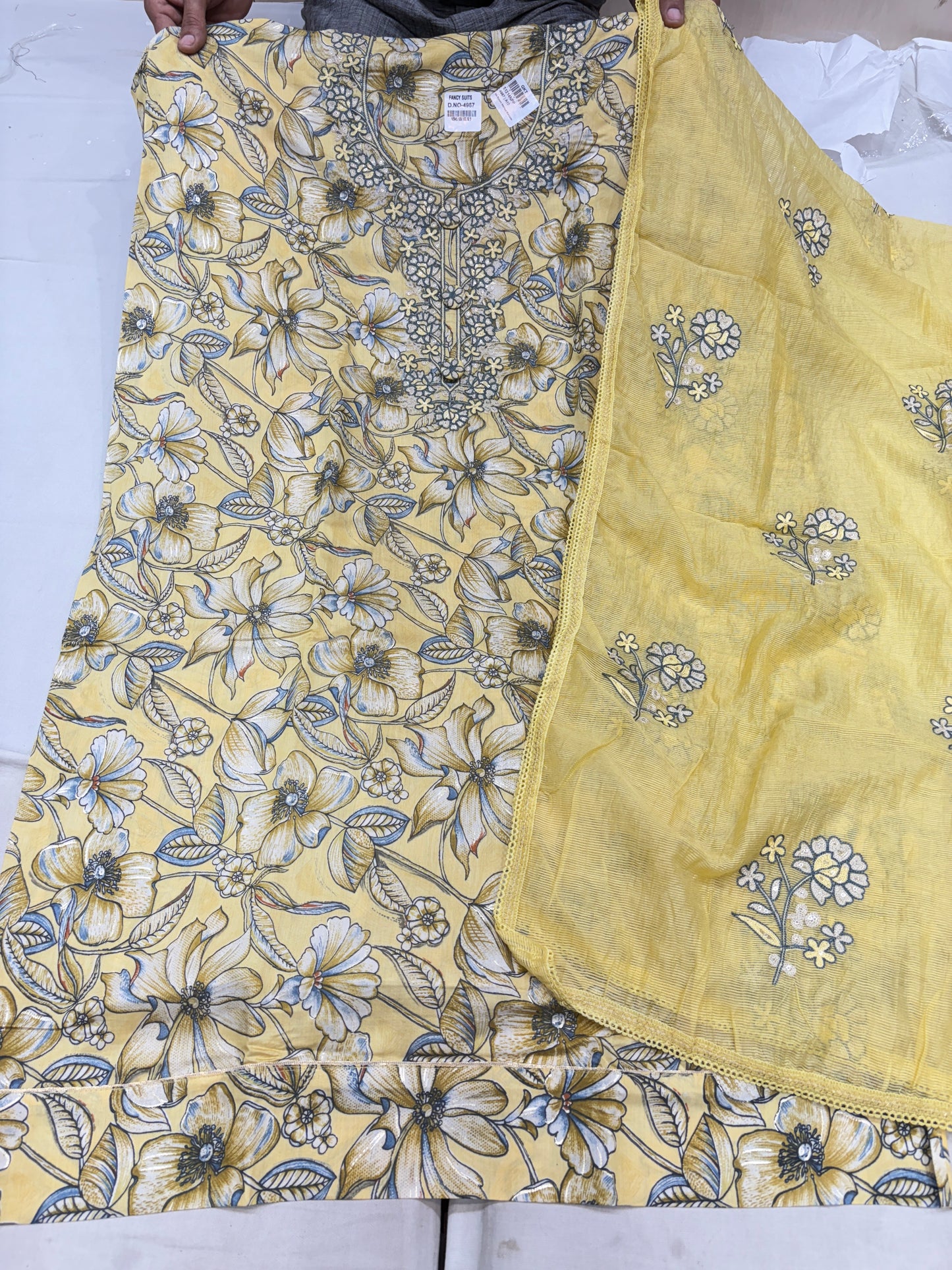 Engaging maroon summer cotton unstitched suit ( free size )