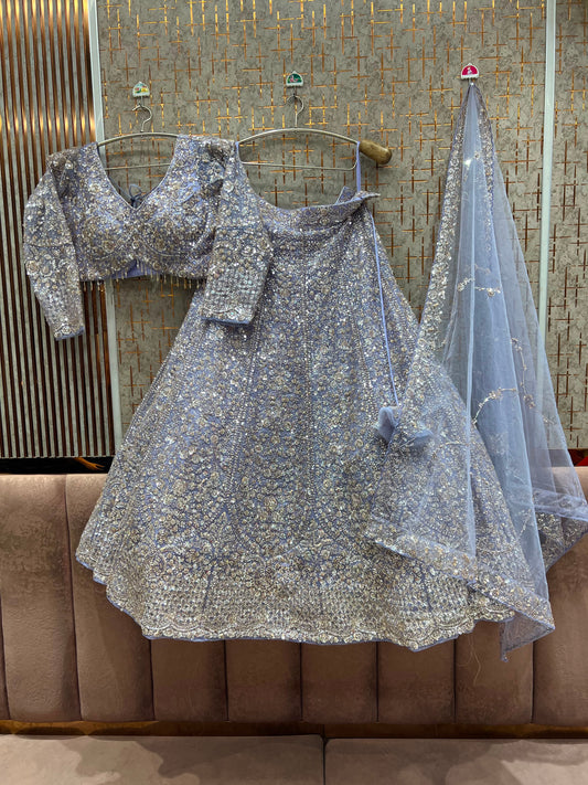 Sky blue Crop top Lehenga