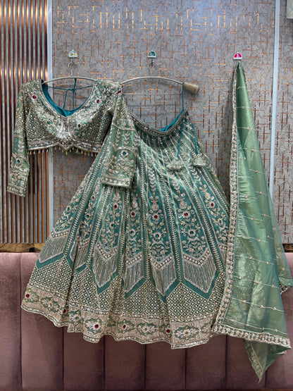 Green crop top lehenga