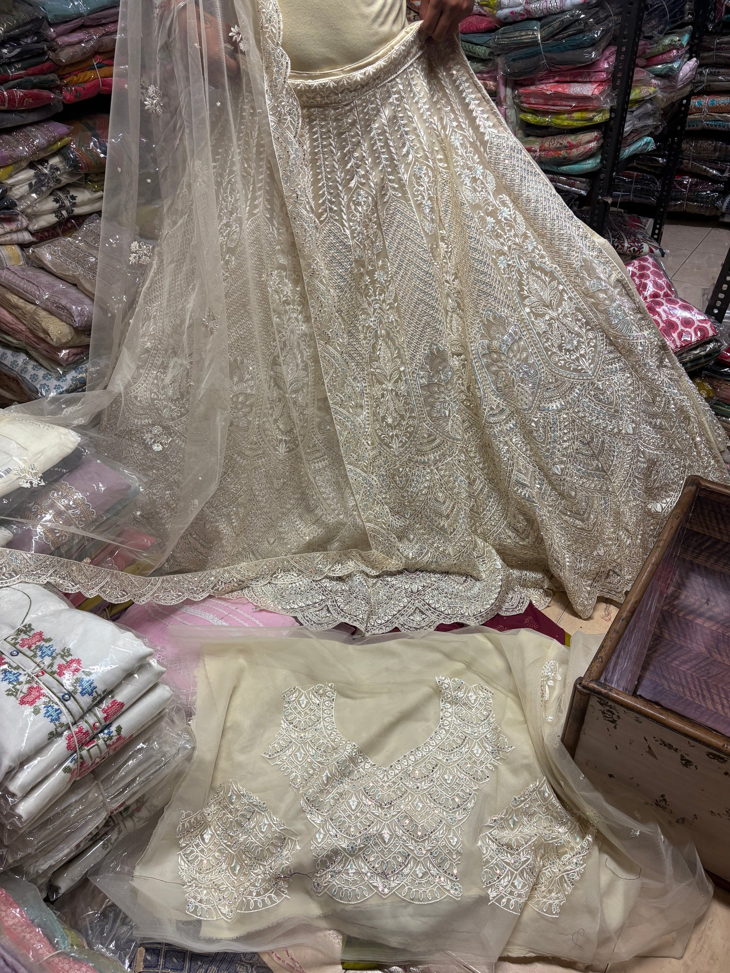 Attractive golden grey crop top Lehenga