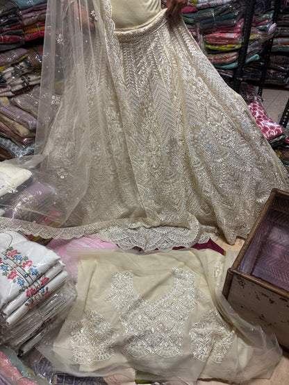 Attractive golden grey crop top Lehenga