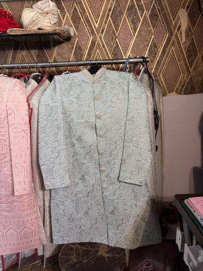 Sky blue green Jodhpuri indo western blazer kurta Sherwani