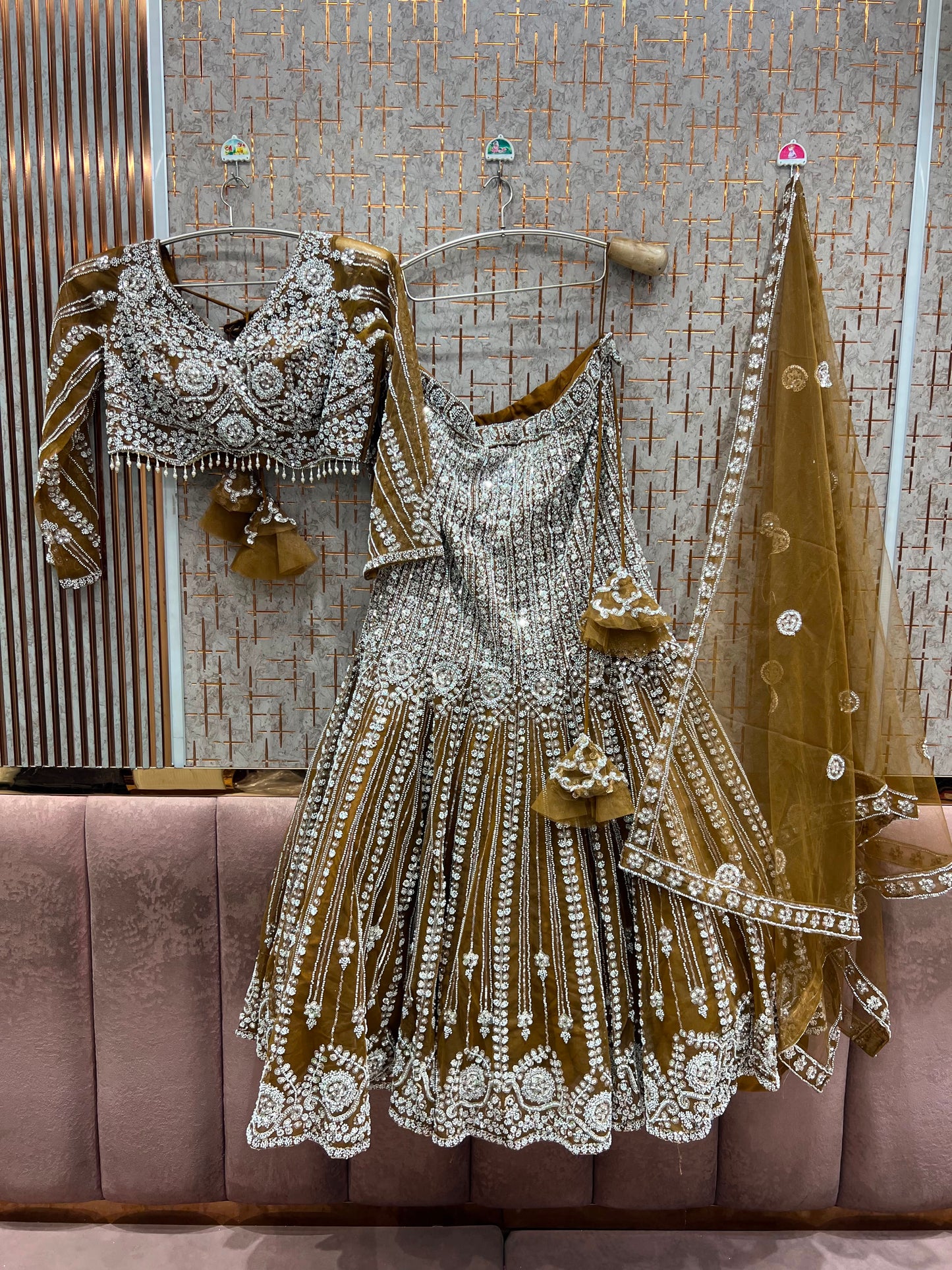 Golden Fish Cut Crop Top Lehenga