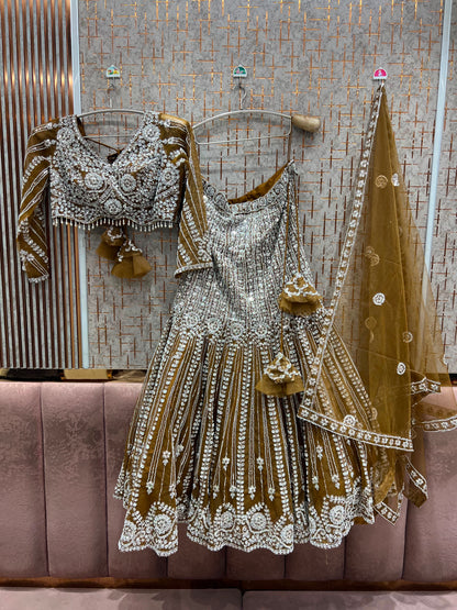 Golden Fish Cut Crop Top Lehenga