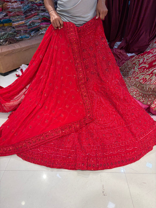 Red On Red Heavy Monotone Lehenga