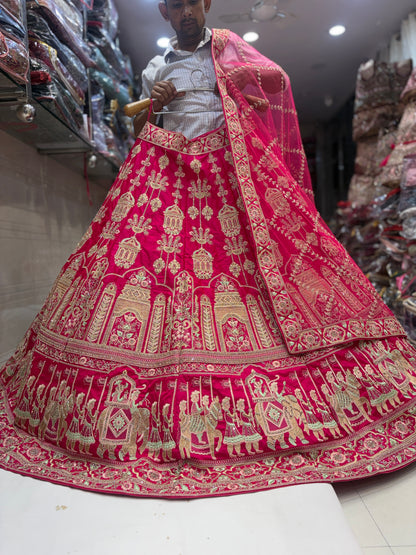 Embellished Rani pink Doli barat Bridal Lehenga