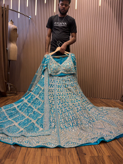 Delightful Sky blue Crop Top Lehenga