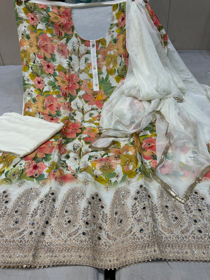 White Designer Unstitched Suit