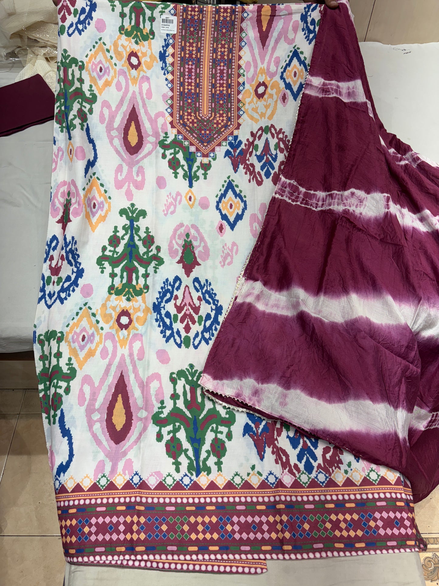 Engaging maroon summer cotton unstitched suit ( free size )