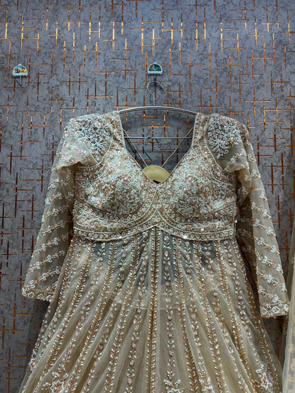 Golden Long Farshi Garara Indo Western Dress