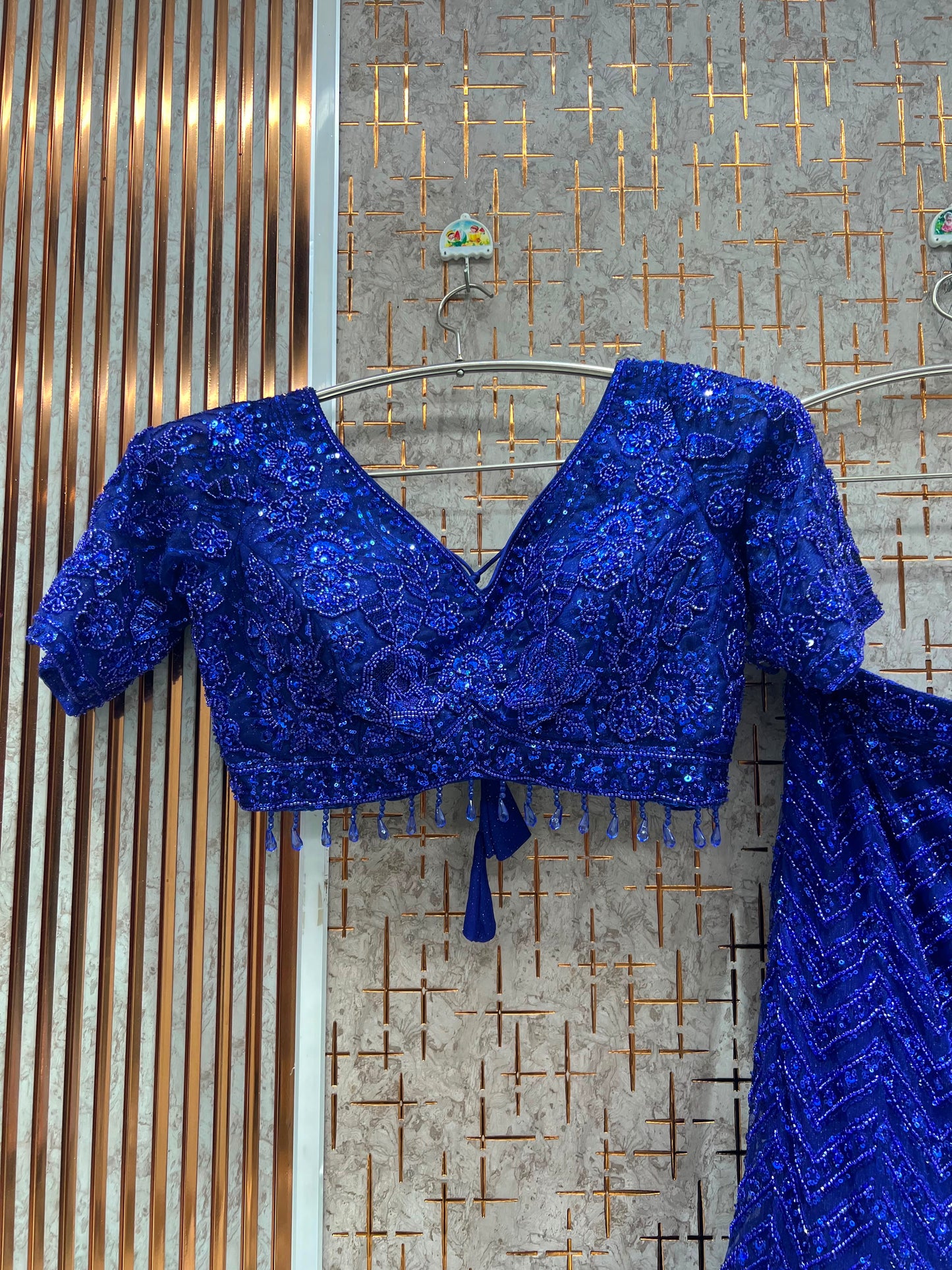 Royal Blue Fish Cut Crop Top Lehenga