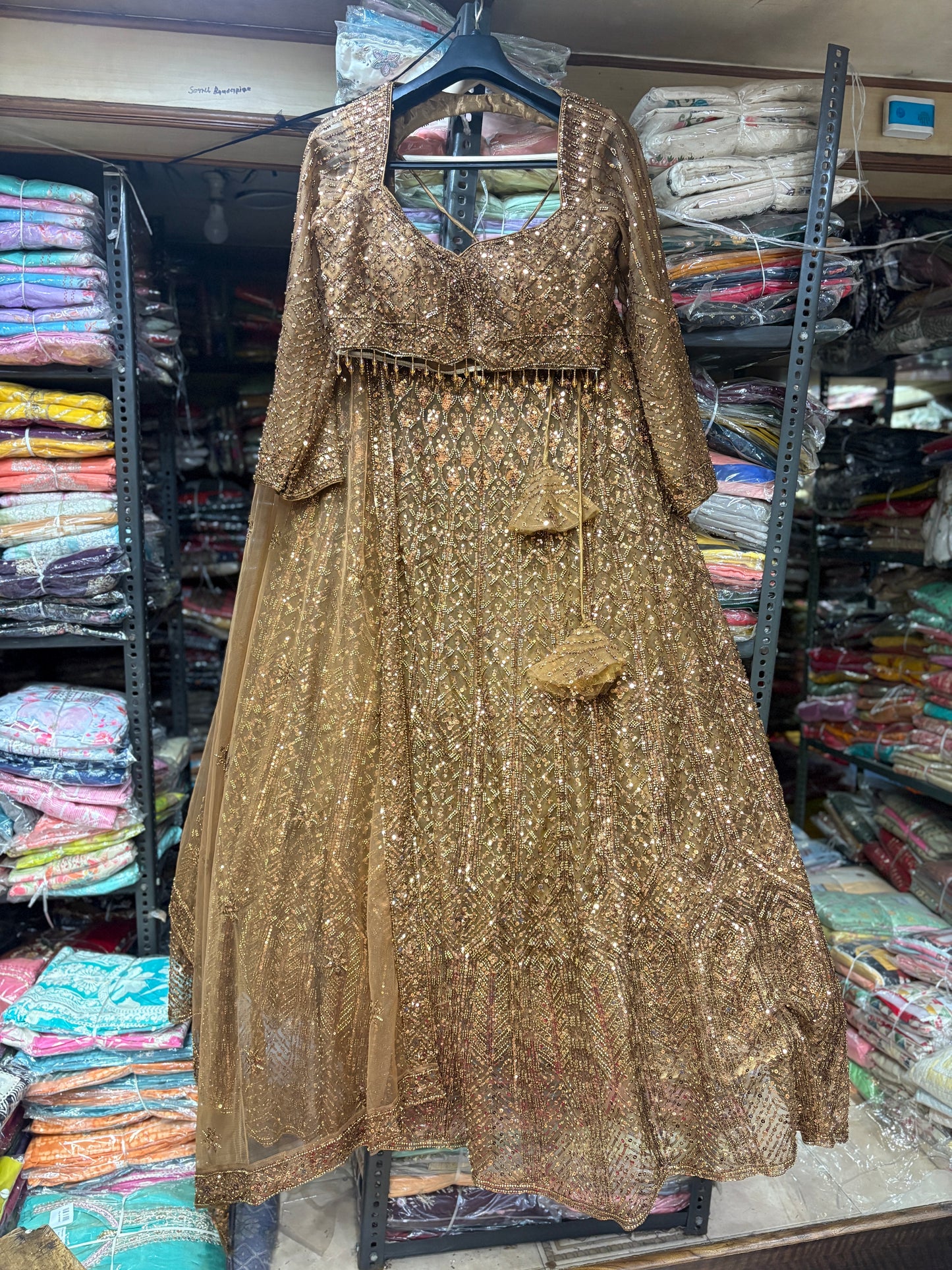 Stunning golden on golden Monotone Crop top Lehenga