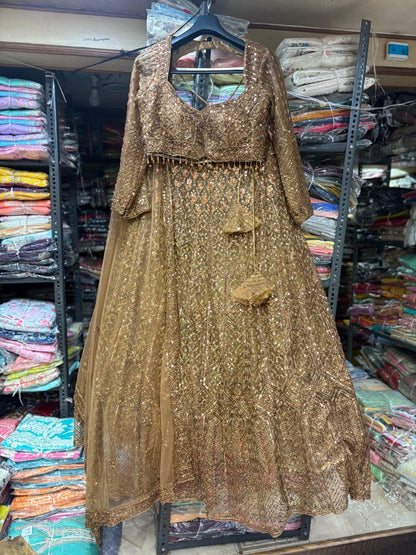 Stunning golden on golden Monotone Crop top Lehenga