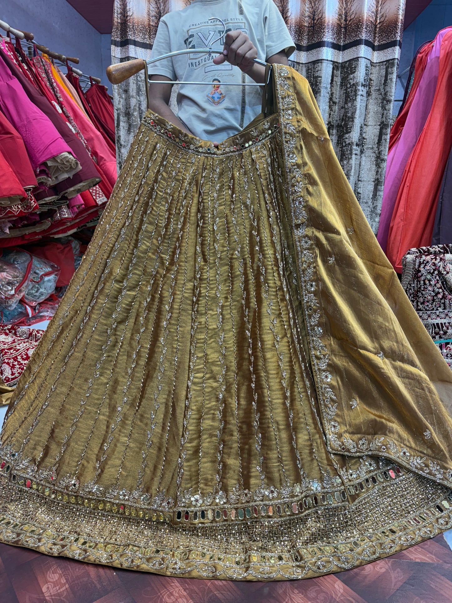 Glamorous golden bridal Lehenga