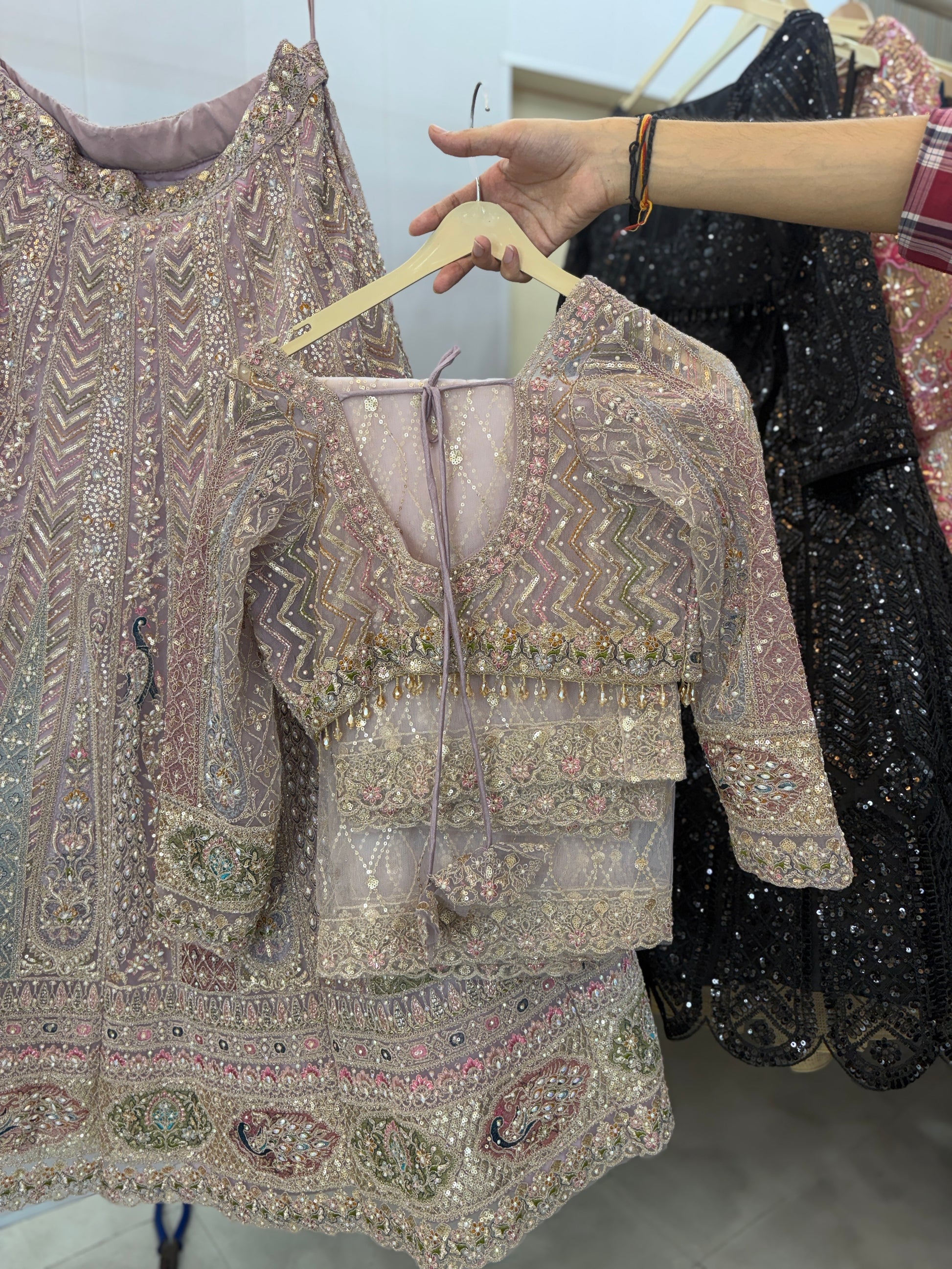 Something different baby pink peacock crop top Lehenga - Shopping World