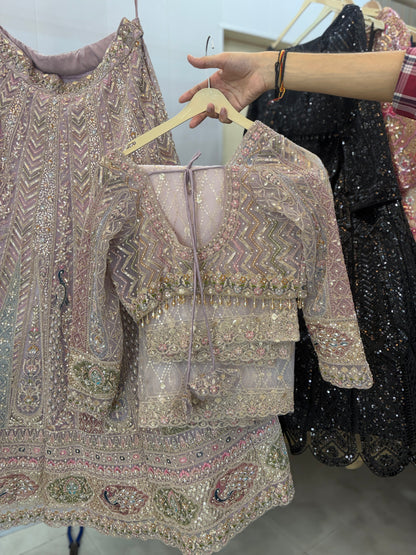 Something different baby pink peacock crop top Lehenga - Shopping World