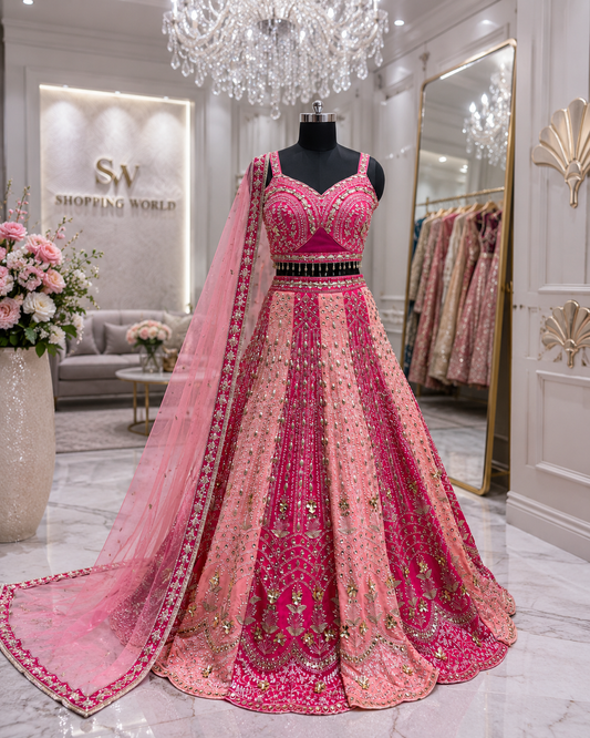 Hot Pink Double Shade pdp Crop Top Lehenga